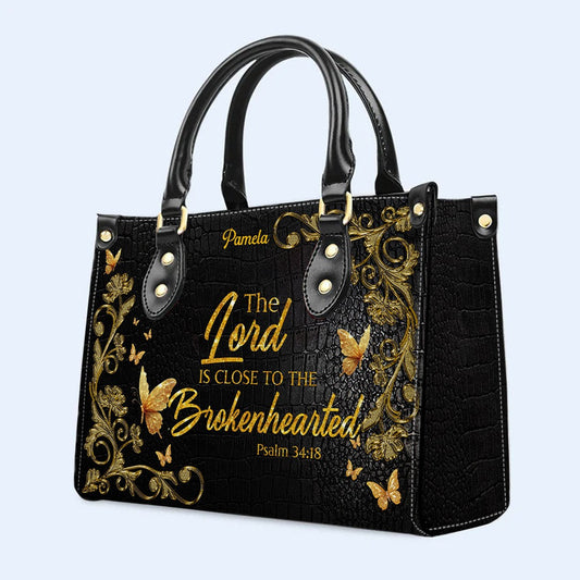 Personalized Leather Handbag – Healing from Grief – The Lord Is Close to the Brokenhearted – Psalm 34:18 |