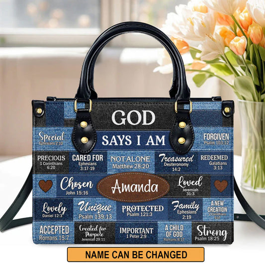 God Says I Am Strong Leather Bags, Personalized Bags, Gifts for Women, Christmas Gift, CABLTB01300723.
