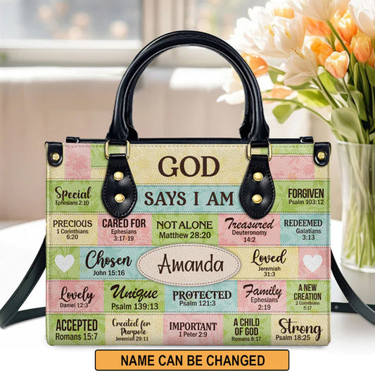God Says I Am Leather Bags, Personalized Bags, Gifts for Women, Christmas Gift, CABLTB02300723.