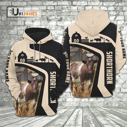 Uni Shorthorn Black White Custom Name 3D Hoodie