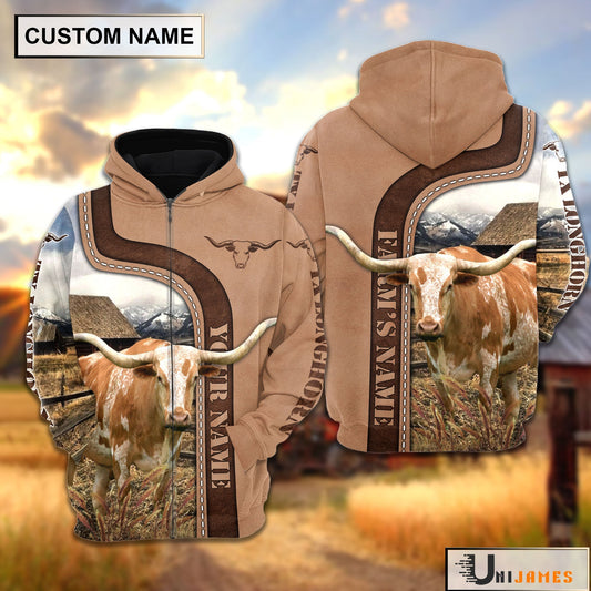 Uni Personalized Name Texas Longhorn Light Brown Hoodie