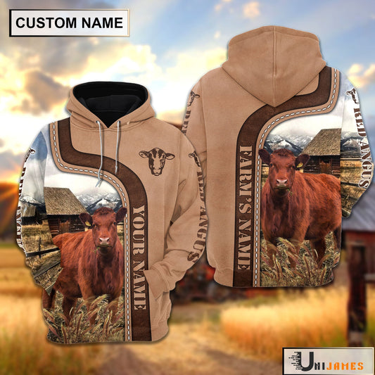 Uni Personalized Name Red Angus Light Brown Hoodie