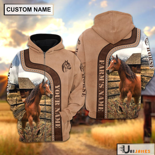 Uni Personalized Name Horse Light Brown Hoodie