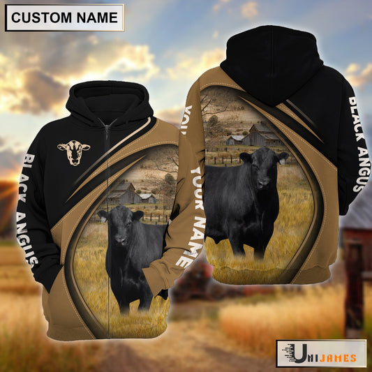 Uni Black Angus Farming Life Personalized Name 3D Hoodie