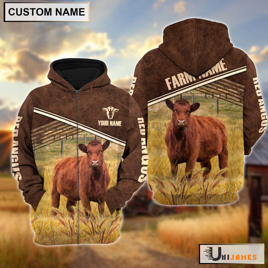 Uni Red Angus On Farm Leather Pattern Personalized Hoodie