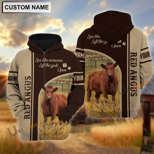 Uni Personalized Name Red Angus Live Like Someone Left The Gate 3D Shirt
