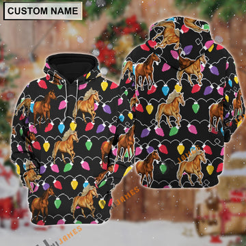 Uni Horse Christmas Led Light Personalized Name 3D Hoodie