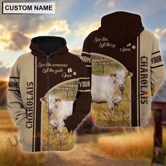 Uni Personalized Name Charolais Live Like Someone Left The Gate 3D Shirt