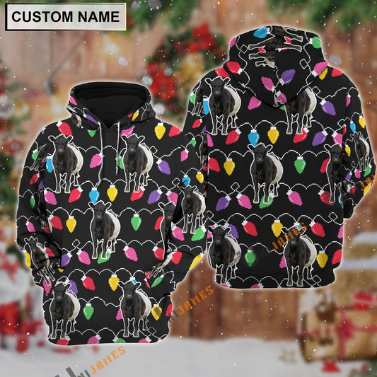 Uni Belted Galloway Christmas Led Light Personalized Name 3D Hoodie