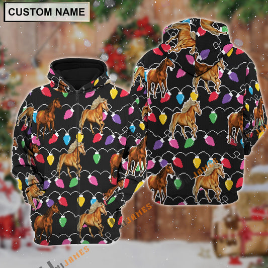 Uni Horse Christmas Led Light Personalized Name 3D Hoodie