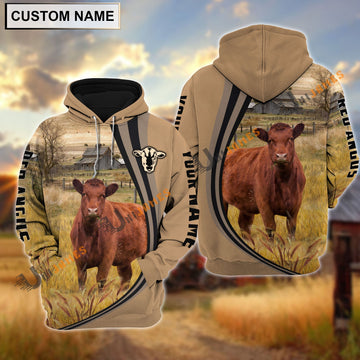 Uni Red Angus Grey Farming Personalized Name Hoodie