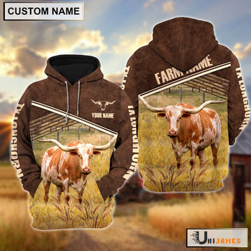 Uni Texas Longhorn On Farm Leather Pattern Personalized Hoodie