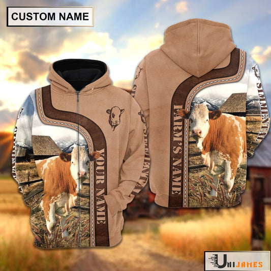 Uni Personalized Name Simmental Light Brown Hoodie