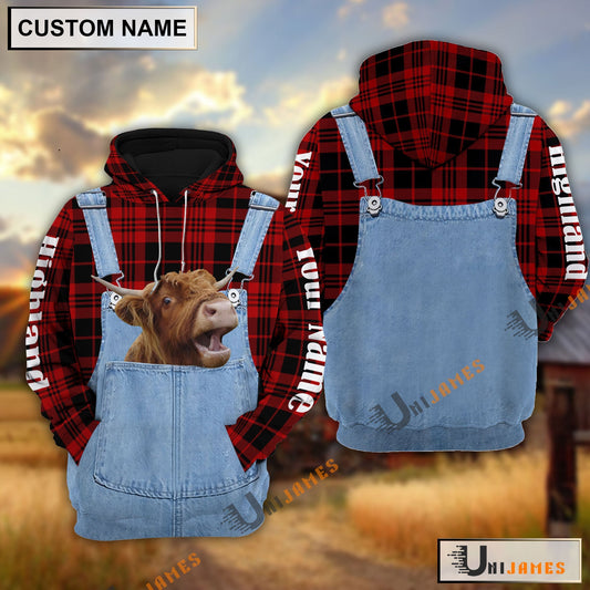 Uni Highland Red Jeans Pattern Personalized Name 3D Hoodie