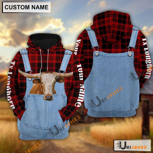 Uni Texas Longhorn Red Jeans Pattern Personalized Name 3D Hoodie