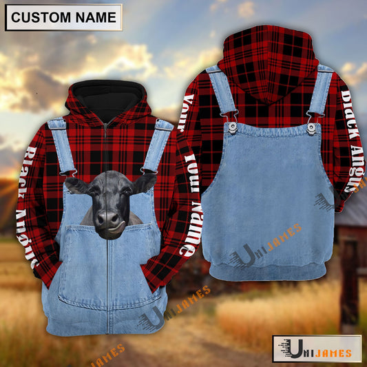 Uni Black Angus Red Jeans Pattern Personalized Name 3D Hoodie