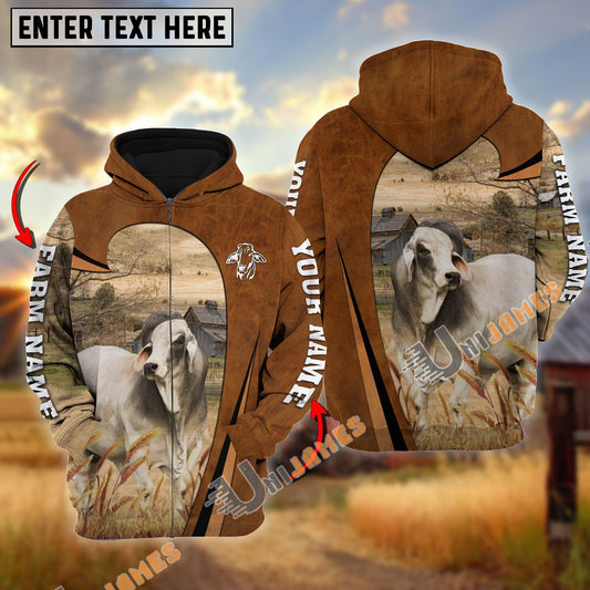 Uni Personalized Name, Farm Name Brahman Premium Brown Pattern Hoodie