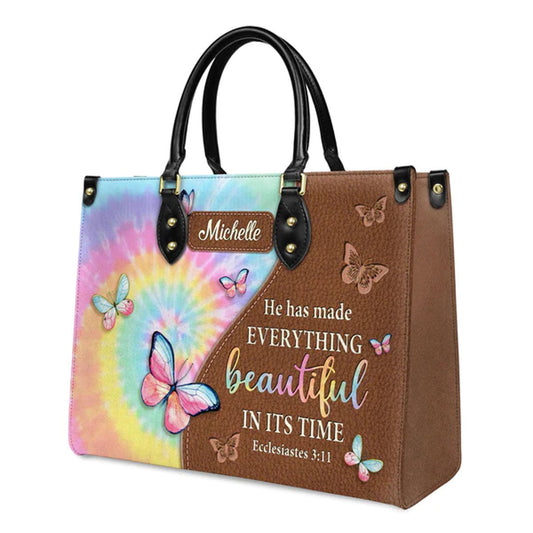 He Has Made Everything Beautiful In Its Time Ecclesiastes 3:11 Leather Bags, Personalized Bags, Gifts for Women, Christmas Gift, CABLTB02140823.