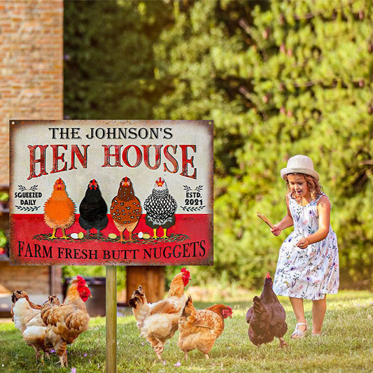 uni Customized Name Hen House Fresh Butt Nuggets All Printed 3D Metal Sign