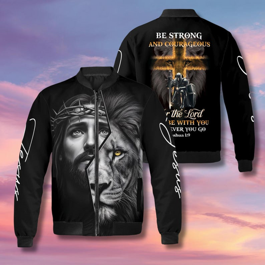 Unijames Jesus and Lion 3D All-Over Print Bomber Jacket