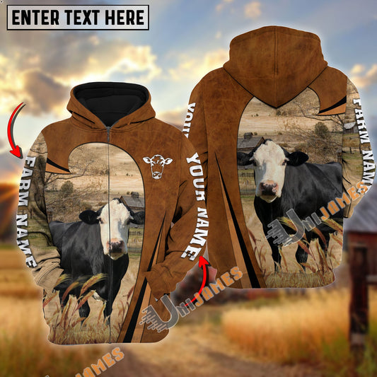 Uni Personalized Name, Farm Name Black Baldy Premium Brown Pattern Hoodie