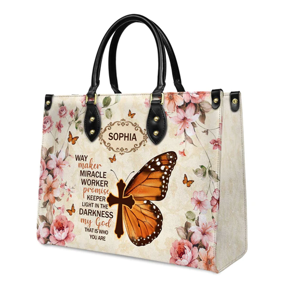 Way Maker Miracle Worker Vintage Butterfly Flower Leather Bags, Personalized Bags, Gifts for Women, Christmas Gift, CABLTB03140823.
