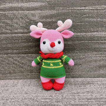 Unijames Christmas Pink Reindeer Handmade Crochet