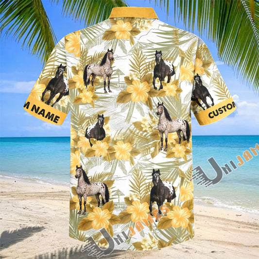 Unijames Personalized Appaloosa Horse Yellow Hibiscus Hawaiian Shirt