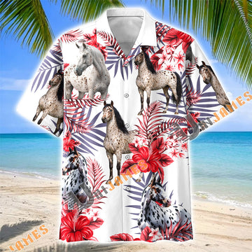 Unijames Appaloosa Horse Red Hibiscus Tropical Hawaiian Shirt