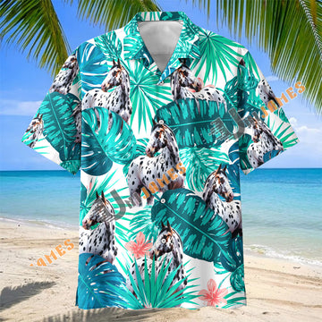 Unijames Appaloosa Horse In Tropical Leaves Pattern Hawaiian Shirt