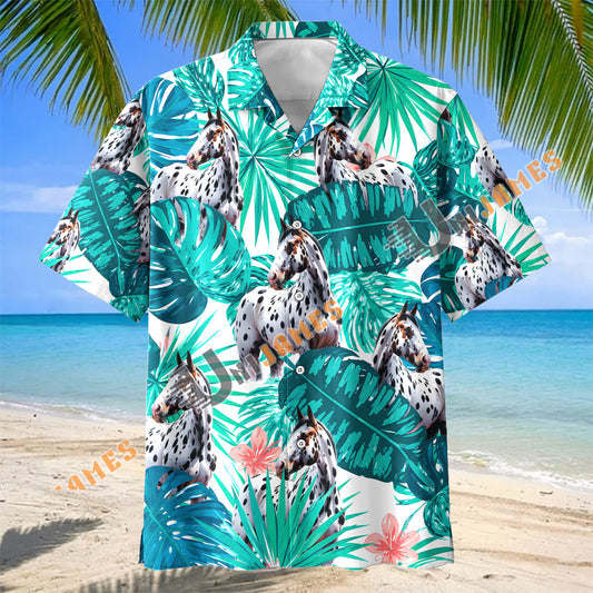 Unijames Appaloosa Horse In Tropical Leaves Pattern Hawaiian Shirt