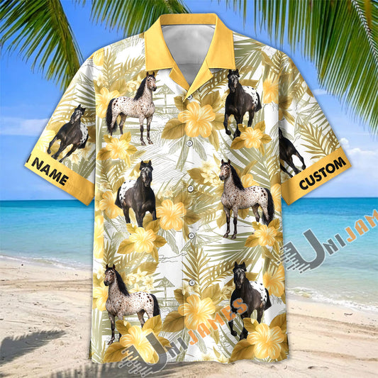Unijames Personalized Appaloosa Horse Yellow Hibiscus Hawaiian Shirt
