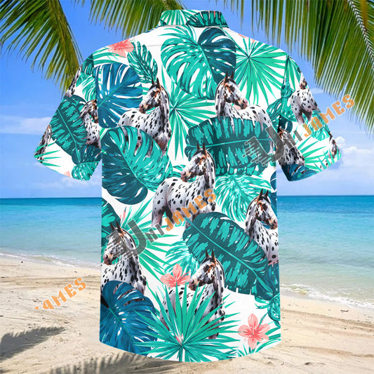 Unijames Appaloosa Horse In Tropical Leaves Pattern Hawaiian Shirt