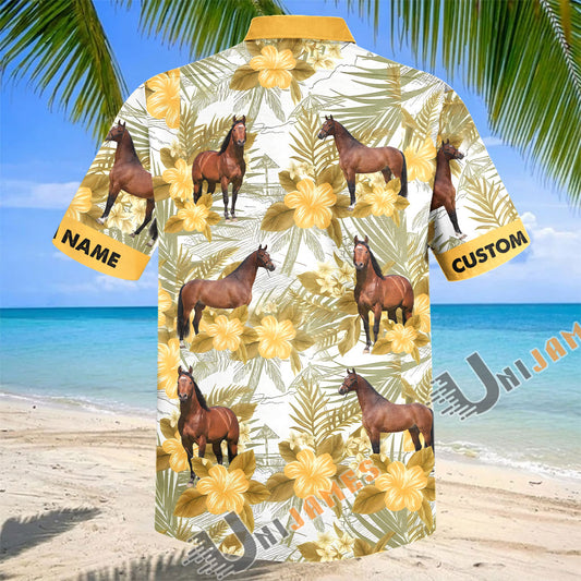 Unijames Personalized American Quarter Horse Yellow Hibiscus Hawaiian Shirt
