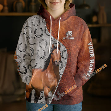 UniJames Personalized American Quarter Horse Split Faux Leather & Horseshoe 3D Hoodie