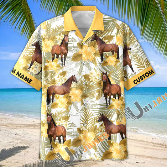 Unijames Personalized American Quarter Horse Yellow Hibiscus Hawaiian Shirt