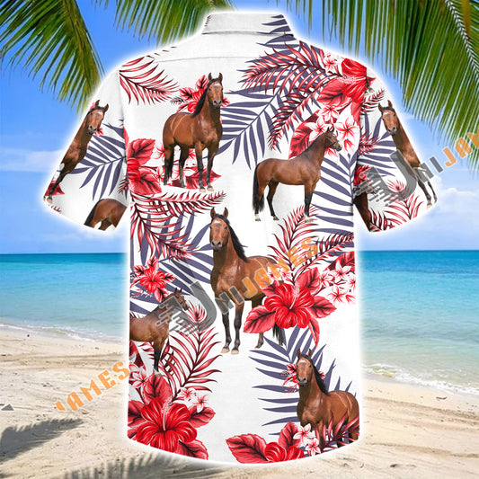 Unijames American Quarter Horse Red Hibiscus Tropical Hawaiian Shirt