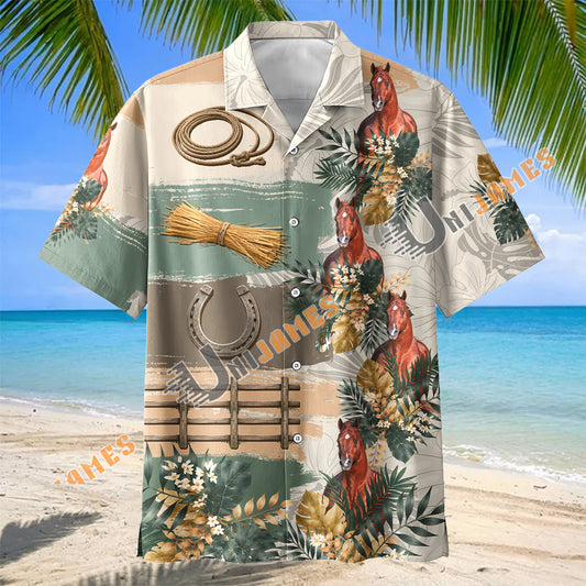 Unijames American Quarter Horse Tropical Floral Hawaiian Shirt