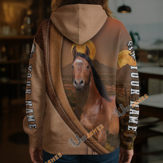 Unijames Personalized American Quarter Horse Desert Sunset Texture Hoodie