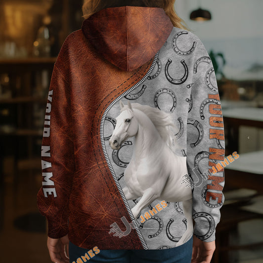 UniJames Personalized Arabian Horse Split Faux Leather & Horseshoe 3D Hoodie