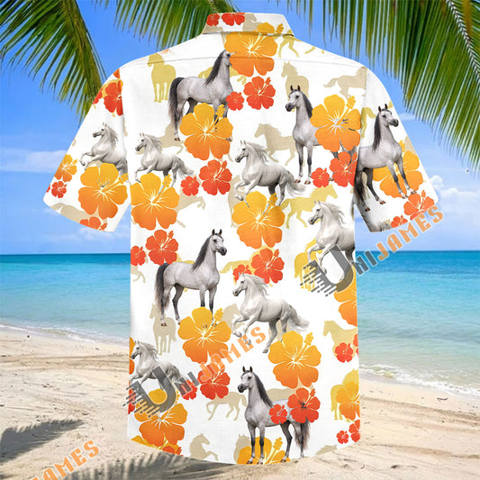 Unijames Tropical Bay Arabian Horse Floral Hawaiian Shirt