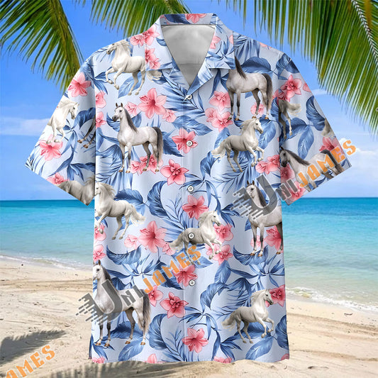 Unijames  Floral Arabian Horse Lover Hawaiian Shirt