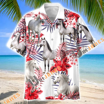 Unijames Arabian Horse Red Hibiscus Tropical Hawaiian Shirt