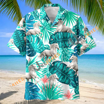 Unijames Arabian Horse In Tropical Leaves Pattern Hawaiian Shirt