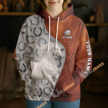 UniJames Personalized Arabian Horse Split Faux Leather & Horseshoe 3D Hoodie