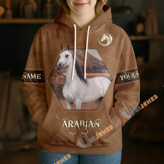 UniJames Personalized Arabian Horse Leather-Look Hoodie