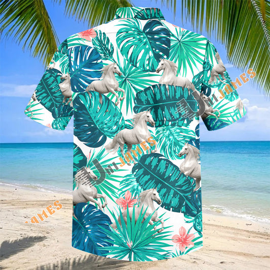 Unijames Arabian Horse In Tropical Leaves Pattern Hawaiian Shirt
