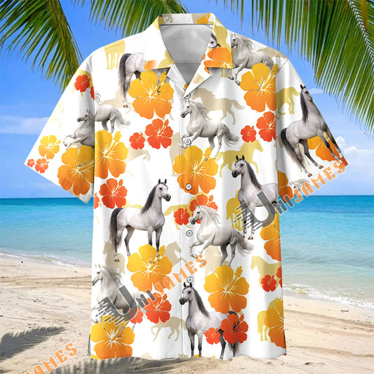Unijames Tropical Bay Arabian Horse Floral Hawaiian Shirt