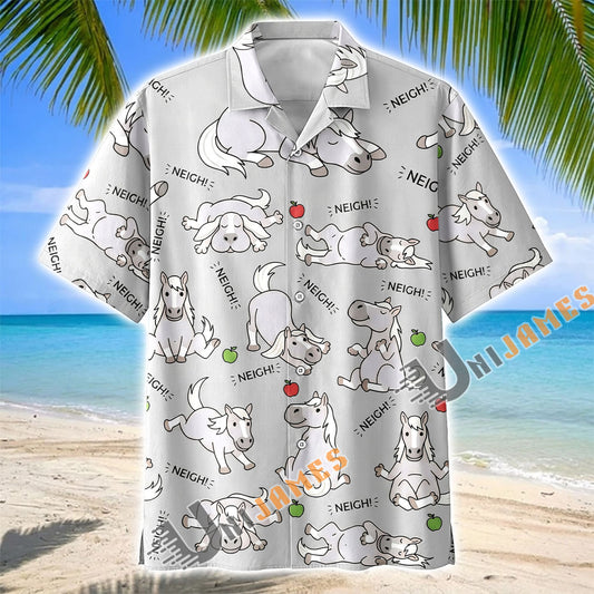 Unijames Cute Cartoon Arabian Horse Neigh Pattern Hawaiian Shirt