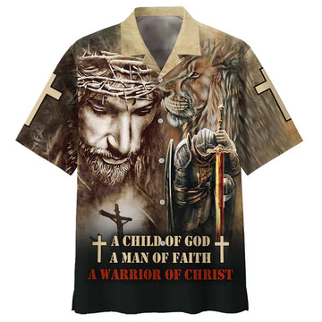 UniJames A Child Of God A Man Of Faith A Warrior Of Christ Hawaiian Shirts - Christian Hawaiian Shirt - Hawaiian Summer Shirts
